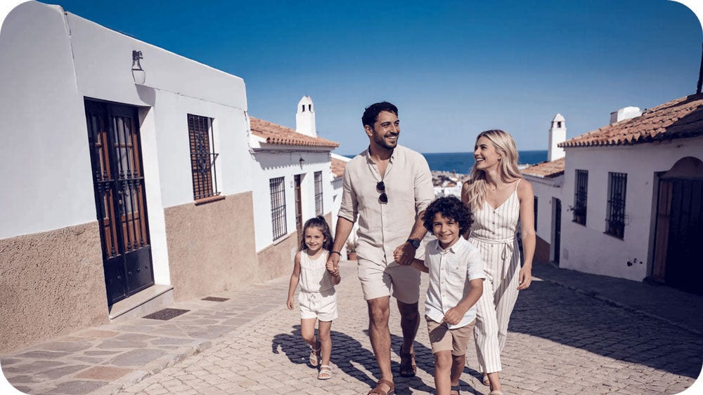 family in Europe on a trip near the seaside
