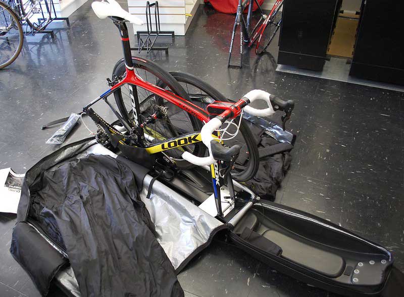 bicycle in a travel case for flying