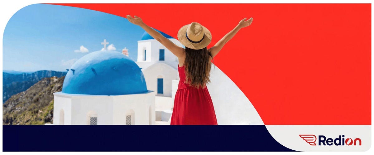 Redion logo with woman on a trip