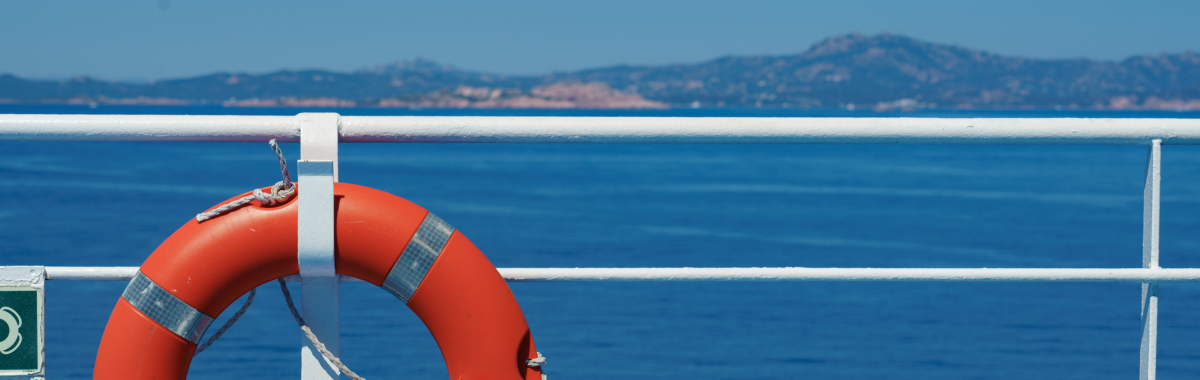 life preserver with land in the background