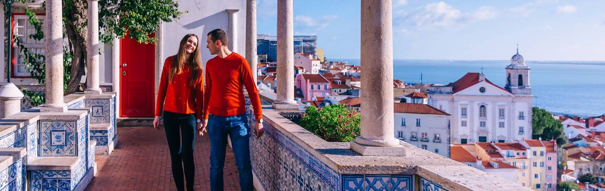 couple walking together in portugal