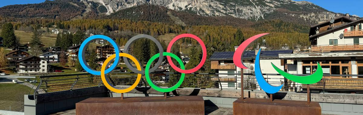 olympic rings in skiing village