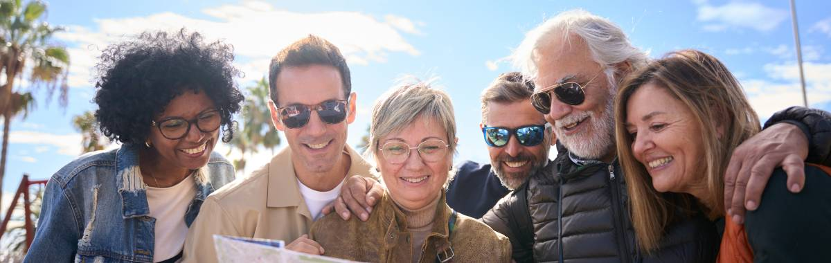 group of people looking at a map