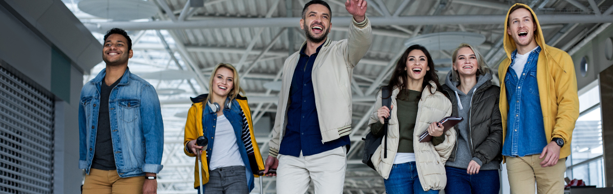 group of travelers moving together