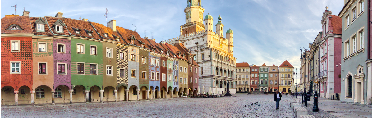 Polish Town with a man walking through the street