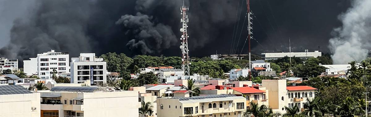 black smoke billowing from town in Mexico