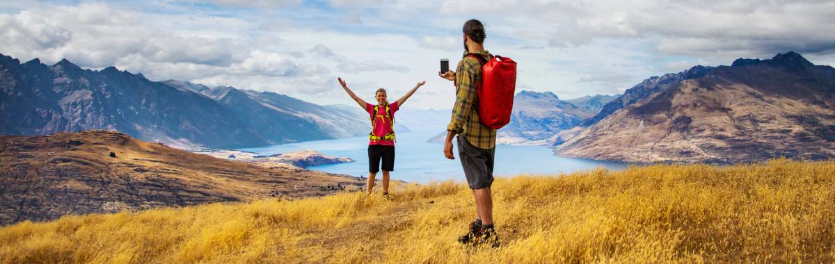 Hikers in New zealand taking a photo