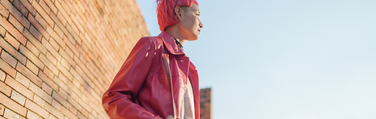 woman with pink hair and pink jacket 