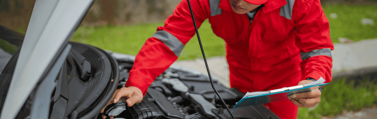 person checking car fluids