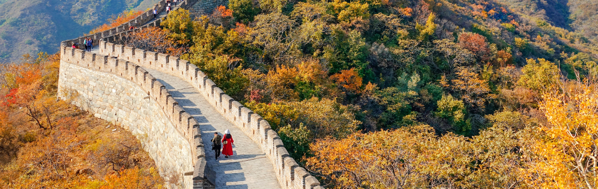 great wall of china with fall trees all around