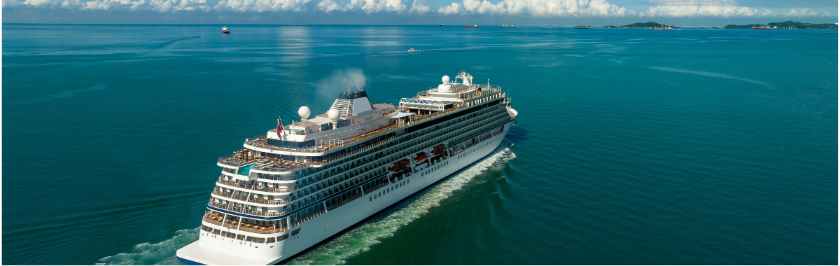 aerial shot of cruise ship