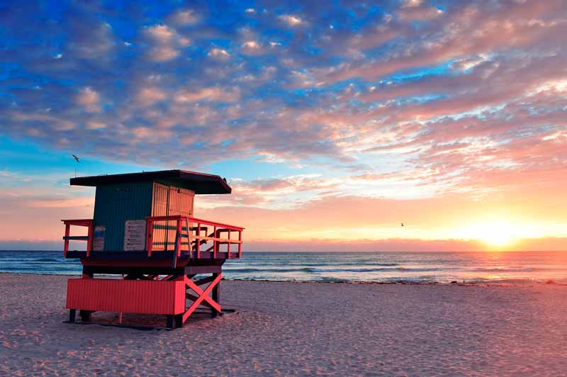 South Beach, Miami, sunset and lifeguard tower
