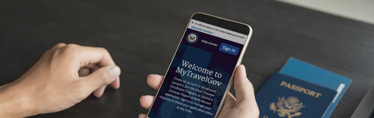 person on their phone applying for a passport 