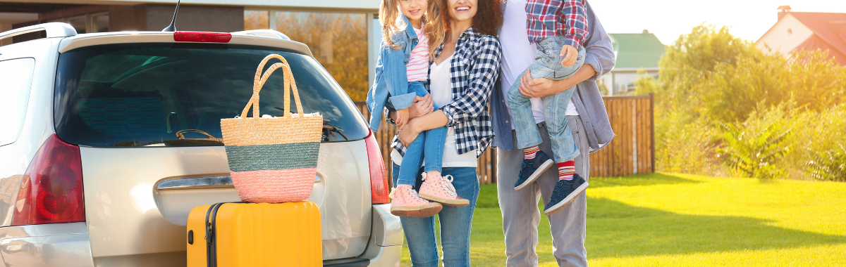family ready next to a car