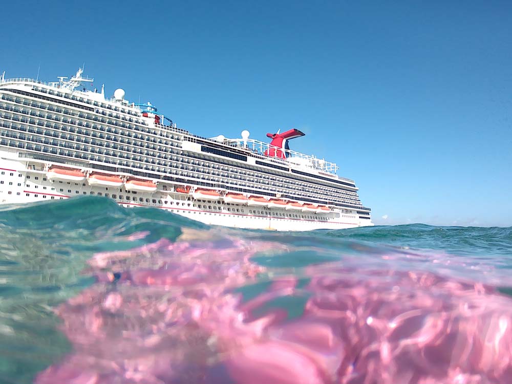 view of cruise ship from a person in the ocean