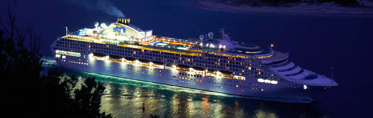 cruise ship at night