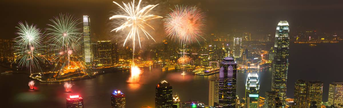 fireworks going off over chinese city