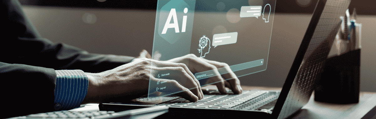 someone typing on a laptop using AI 