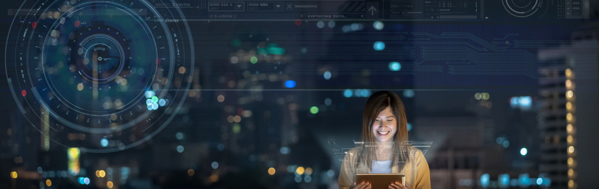 woman using AI on her tablet