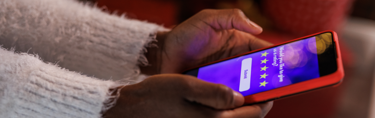 phone with a review screen on it