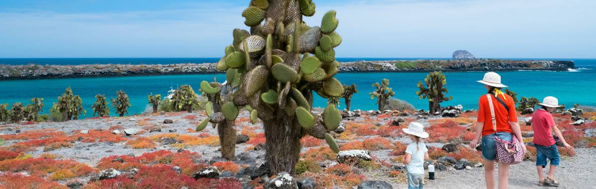 family walking around the galapagos islands