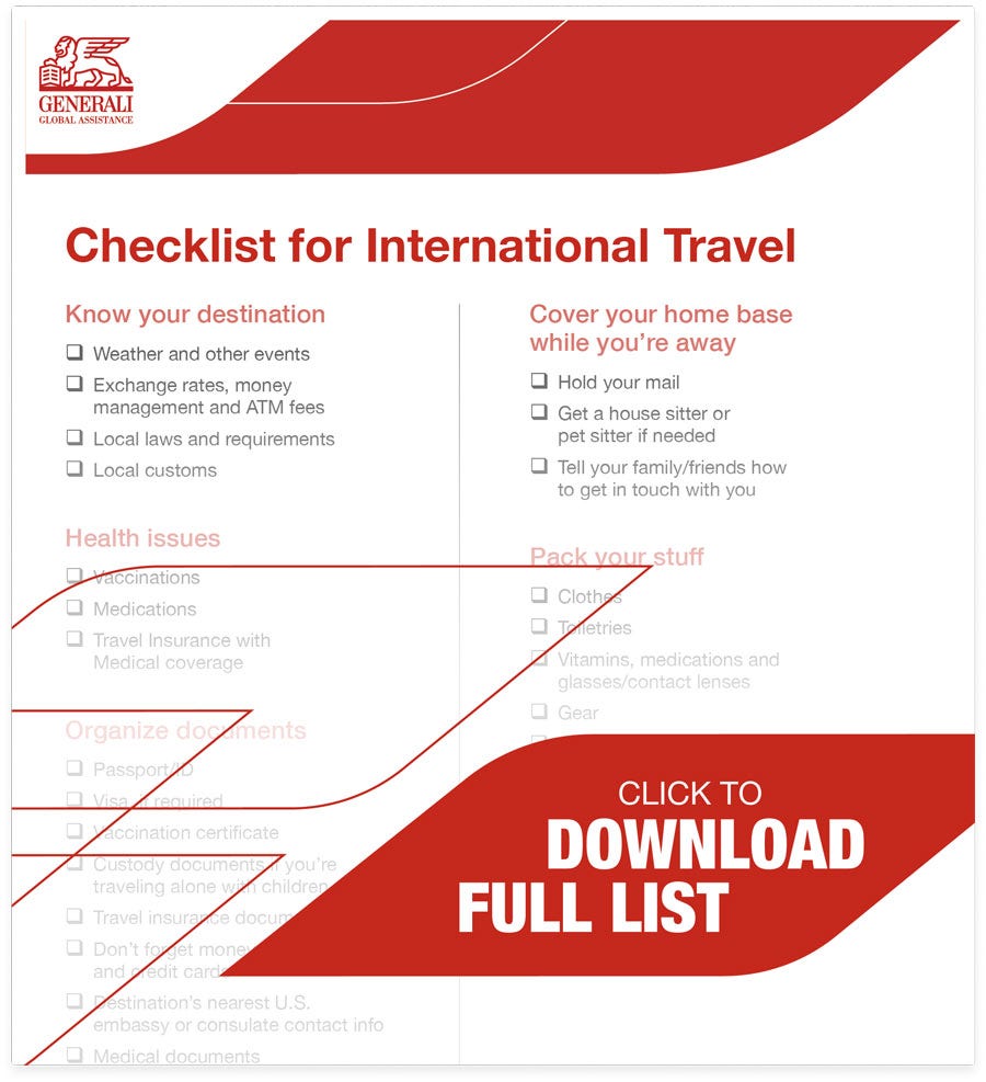 checklist for traveling abroad