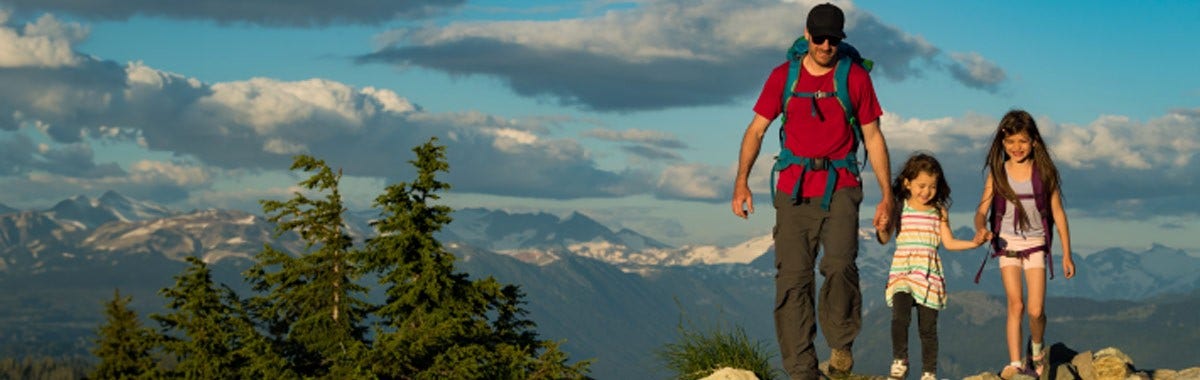 family hiking in the mountains