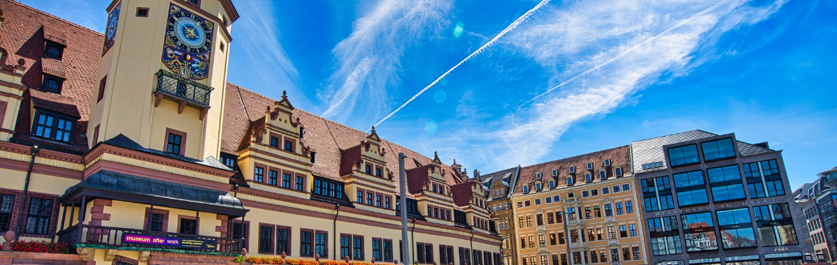 Leipzig unqiue clocktower and building architecture 