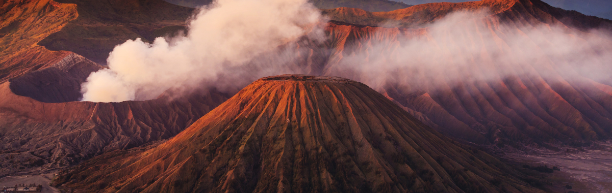 Mount Bromo with clouds above it
