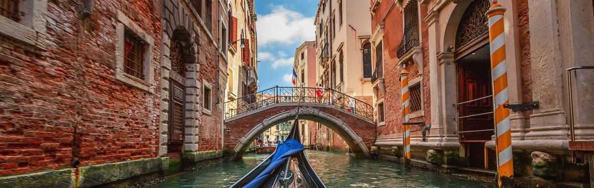 Point of View Shot of Italian Canals from the perspective of a gondola 