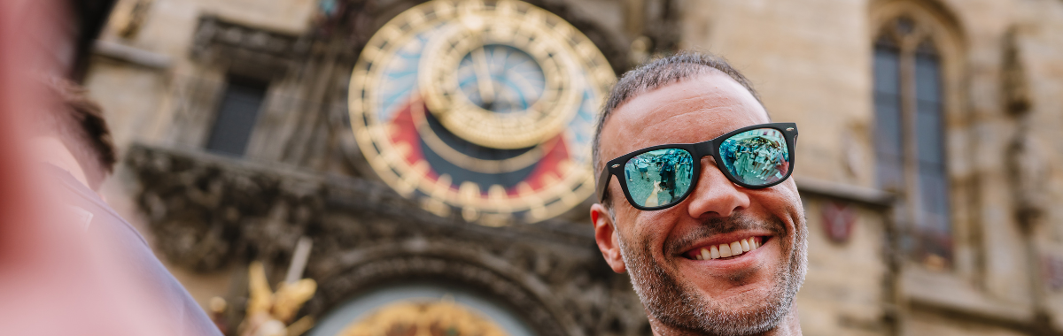 traveler taking a selfie in prague
