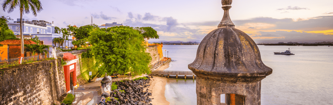 View of the seawall and ocean in San Juan, Puerto Rico