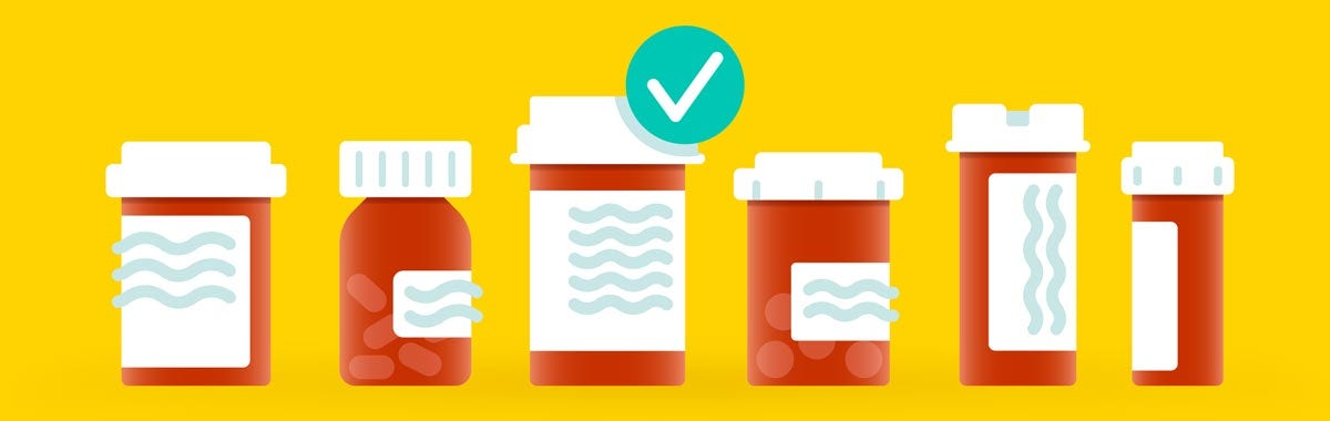 illustration of medication in pill bottles with check mark