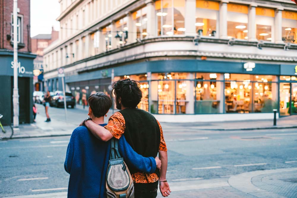 couple walking the streets of Dublin