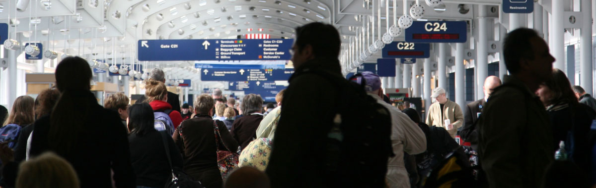 crowded airport scene