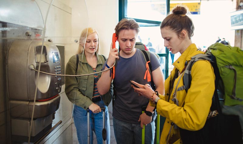 upset travelers on the phone