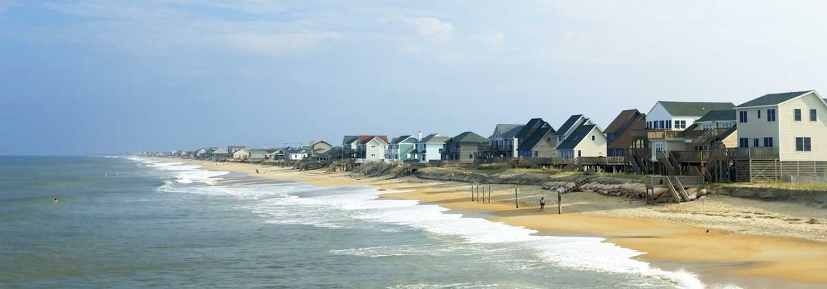 Beach houses line the shoreline of Kitty Hawk, North Carolina