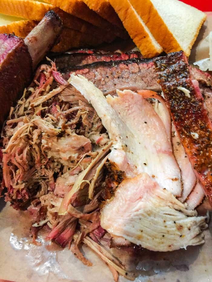 ribs and pulled pork at Franklin Barbecue in Texas