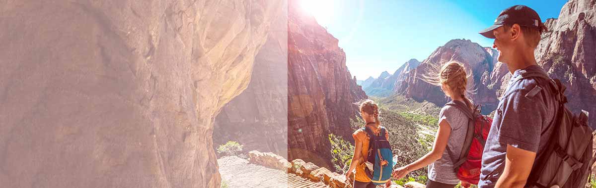 family hiking trip on a bright trail