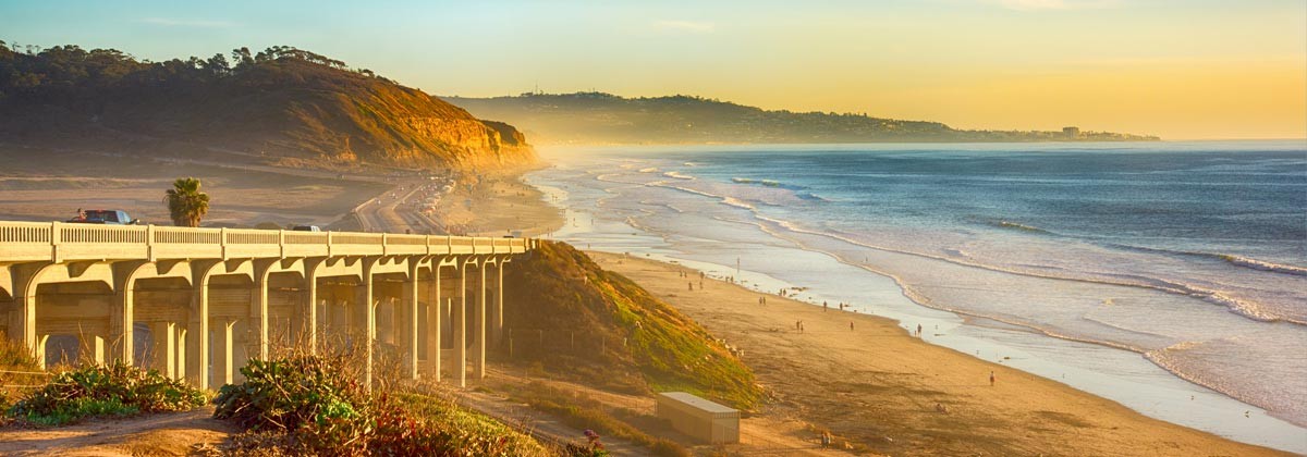 View of the coast and Hwy 101 from Del Mar, California.