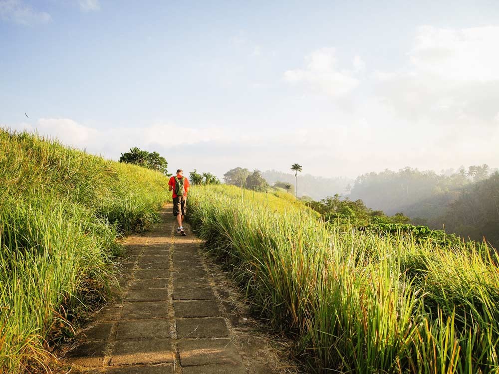man hiking the campuhan ridge in Bali