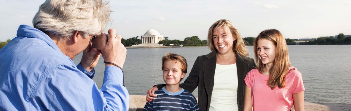 family taking photos in Washington DC