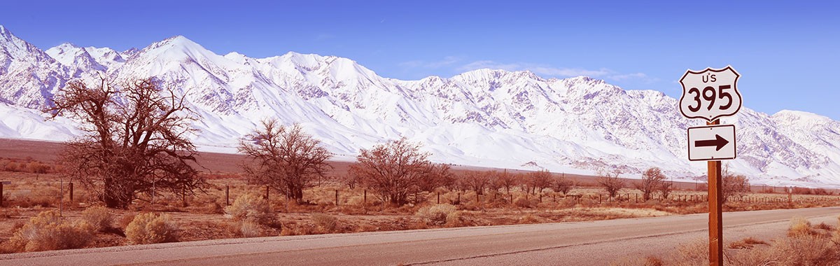 snow-covered mountains along U.S. Highway 395