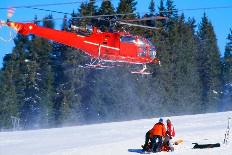 ski emergency rescue by helicopter