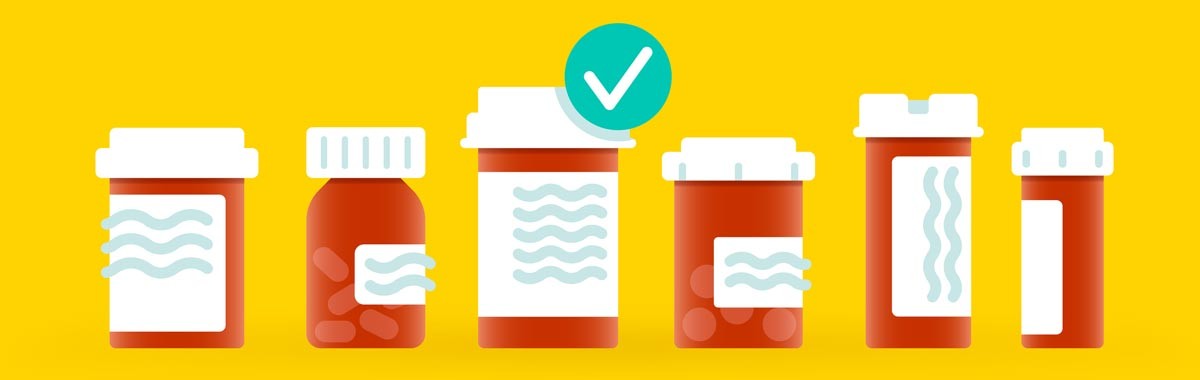 illustration of medication in pill bottles with check mark