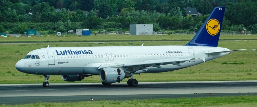 Lufthansa airplane on the runway in Europe